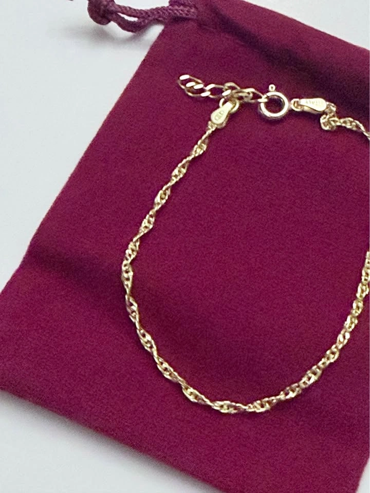 Gold Plated 925 Sterling Silver Rope Chain Bracelet Italy - photo 3