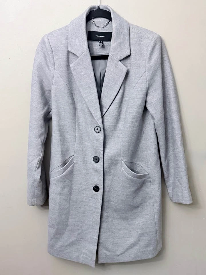 VERO MODA Light Grey Single-Breasted Tailored Coat - Small