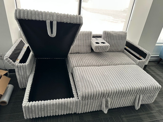 Modern Corduroy Soft Sectional Sofa Bed Sleeper Couch - photo 4