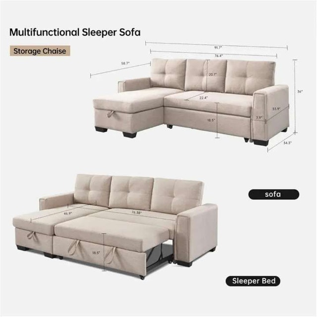 Sleeper Sectional Sofa Bed Brand New Reversible Chaise Storage - photo 3