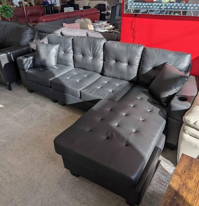Discount Luxury Reversible Leather Sectional Sofa For Living Set - photo 4