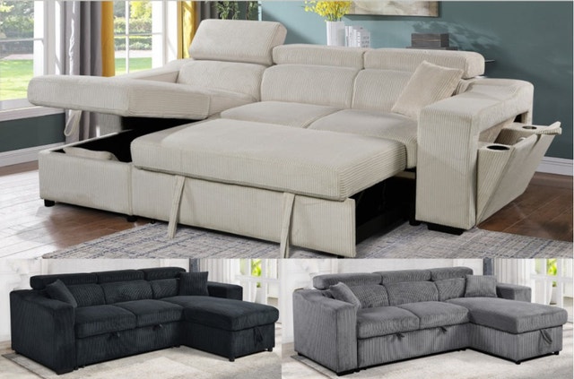 Convertible Sofa Bed Pull Out L-Sectional with Storage - photo 4