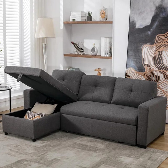 Luxury Sale Modern Pull-Out Sofa Bed with Storage & Cushions - photo 5