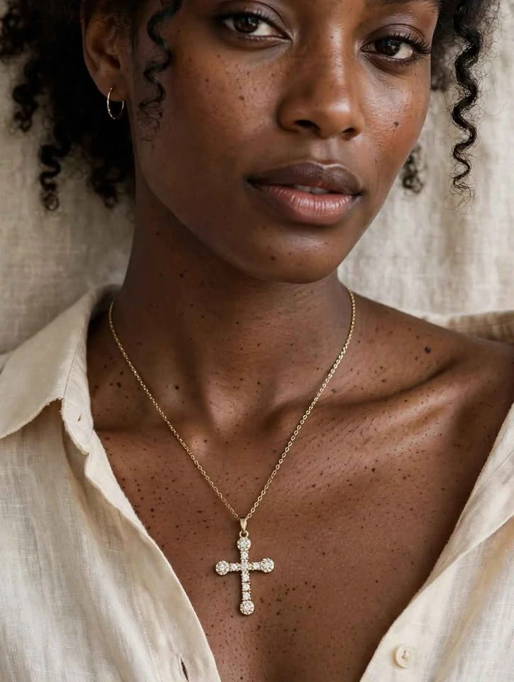 Gold Cubic Zirconia Cross Pendant Necklace