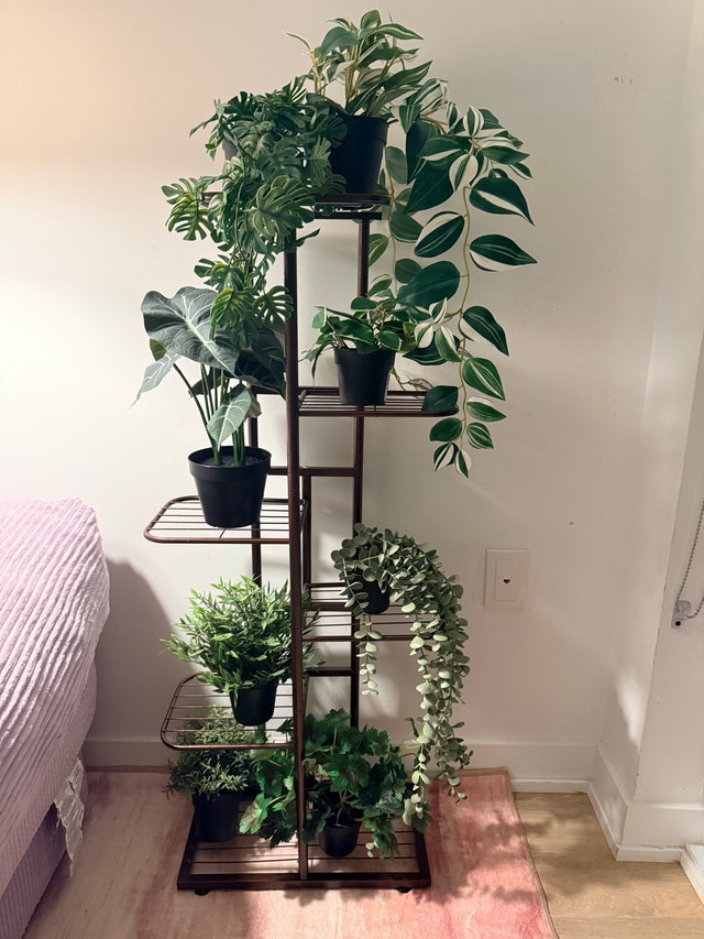 Multi-Tier Metal Plant Stand + Artificial Plants