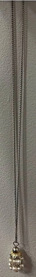 Silver-Tone Vintage Faux Pearl Tassel Pendant Necklace