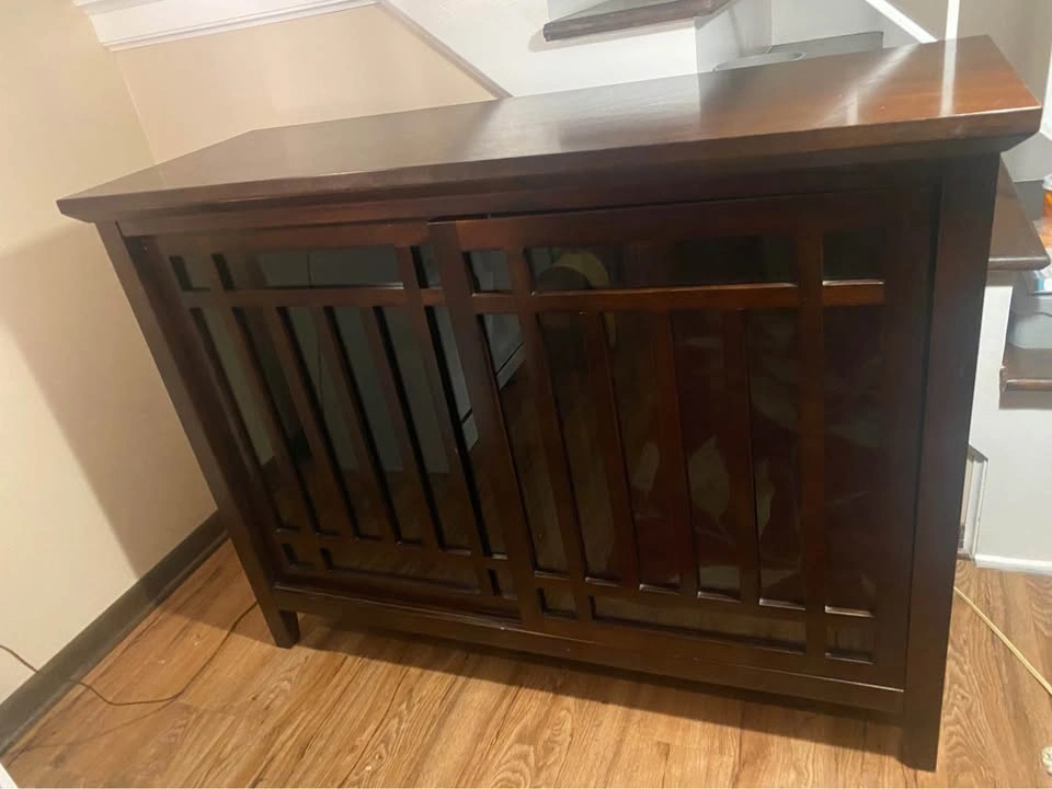 Pier One Wood Buffet Sideboard With Paned Glass Doors - photo 2