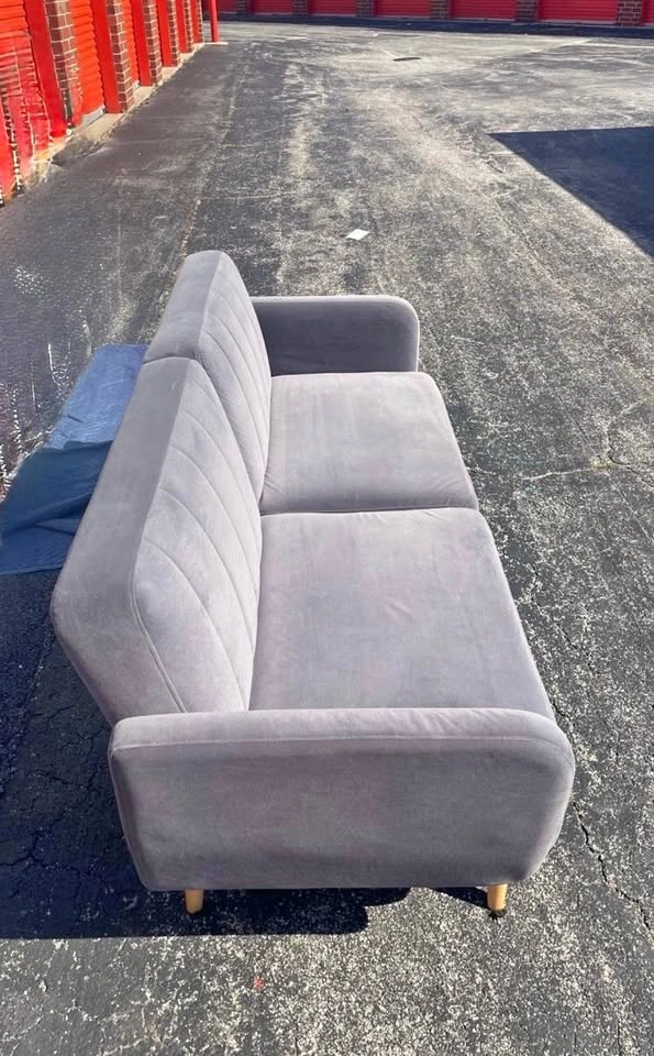 Grey Velvet Feel Modern Futon with Adjustable Back