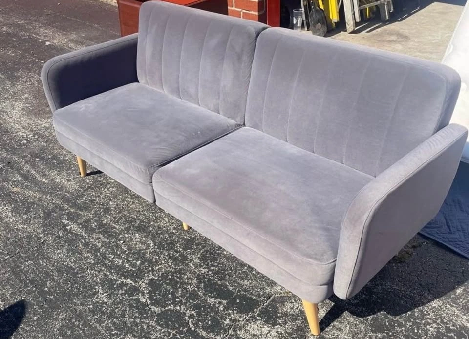 Grey Velvet Feel Modern Futon with Adjustable Back - photo 2