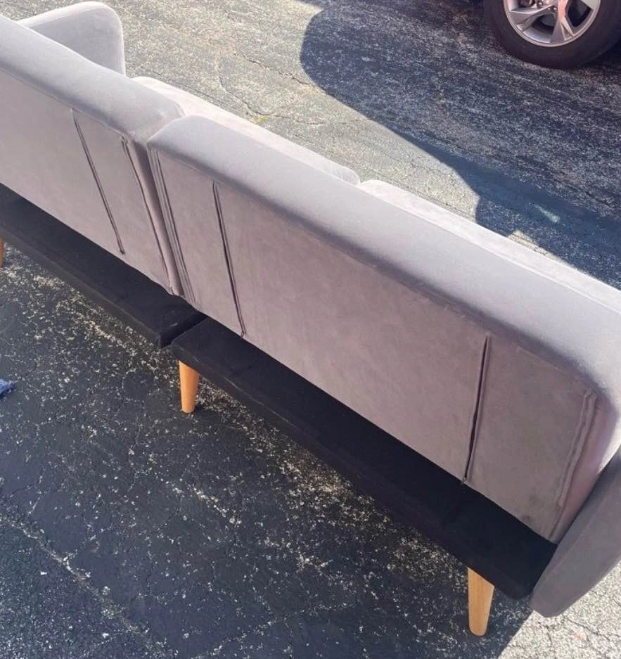 Grey Velvet Feel Modern Futon with Adjustable Back - photo 3