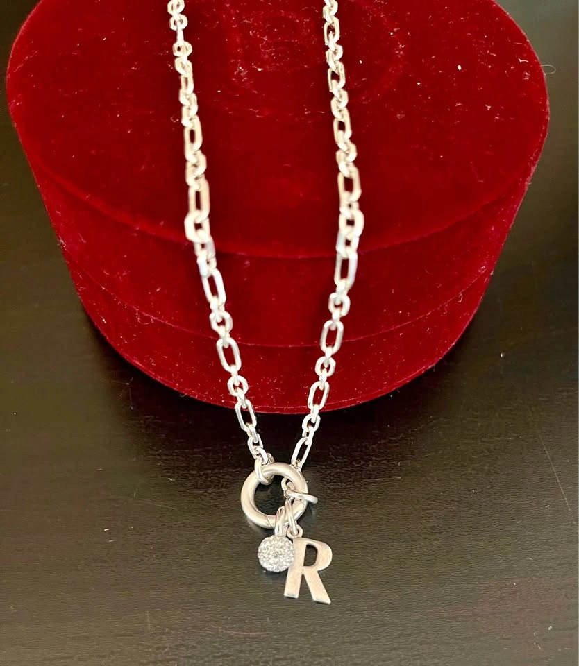 Hillberg & Berk Sterling Silver Chain Necklace with R & Sparkle