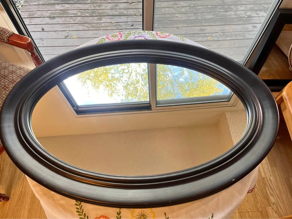 Large Oval Wall Mirror, Espresso Brown Frame, 21" x 31"
