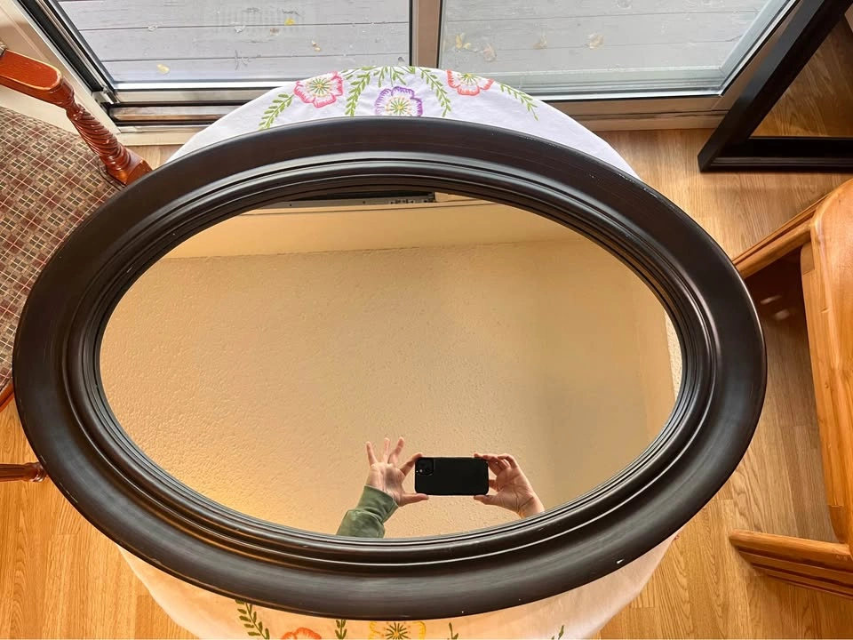 Large Oval Wall Mirror, Espresso Brown Frame, 21" x 31" - photo 2