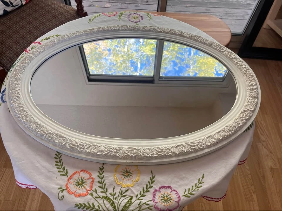 Vintage Oval Mirror, Ornate White Frame - photo 2