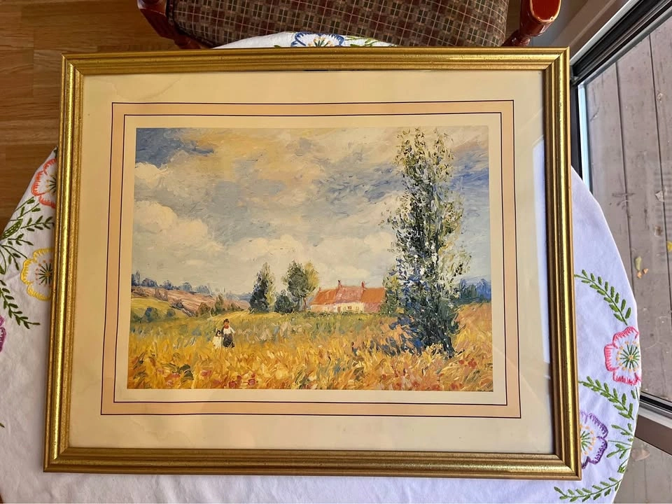 Framed Impressionist Landscape Print – Golden Wheat Field & Farm