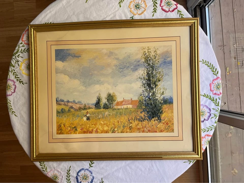 Framed Impressionist Landscape Print – Golden Wheat Field & Farm - photo 2