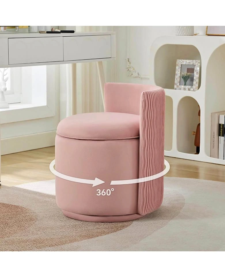 WUTUTUEE Velvet Vanity Chair with Storage, 360° Swivel