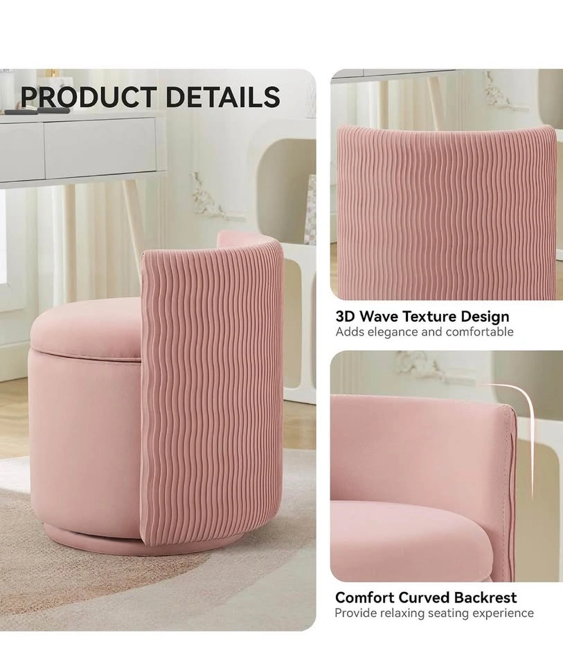 WUTUTUEE Velvet Vanity Chair with Storage, 360° Swivel - photo 3
