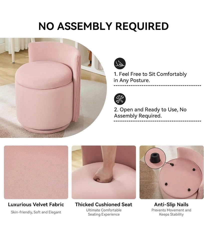 WUTUTUEE Velvet Vanity Chair with Storage, 360° Swivel - photo 4