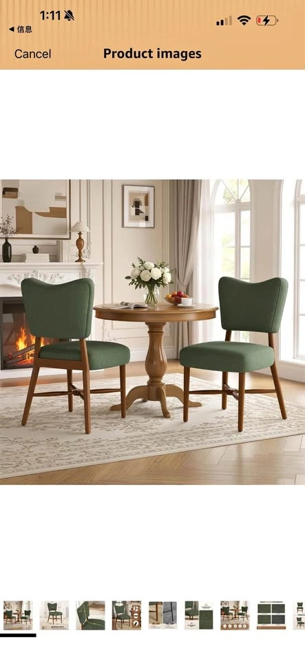 Farmhouse Dining Chairs Set of 2, Linen Seat, Wood Legs