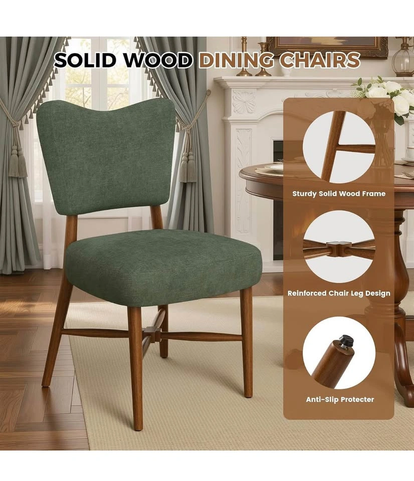Farmhouse Dining Chairs Set of 2, Linen Seat, Wood Legs - photo 4