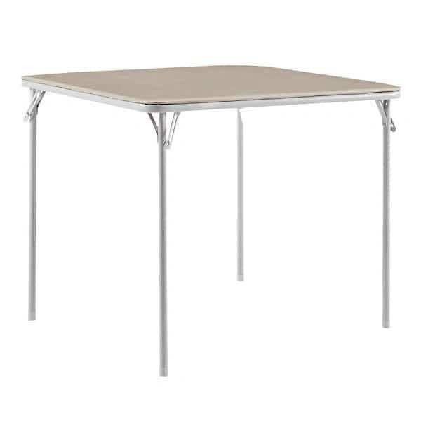 Folding Card Table 33.8 in. Portable Square Beige Metal Desk