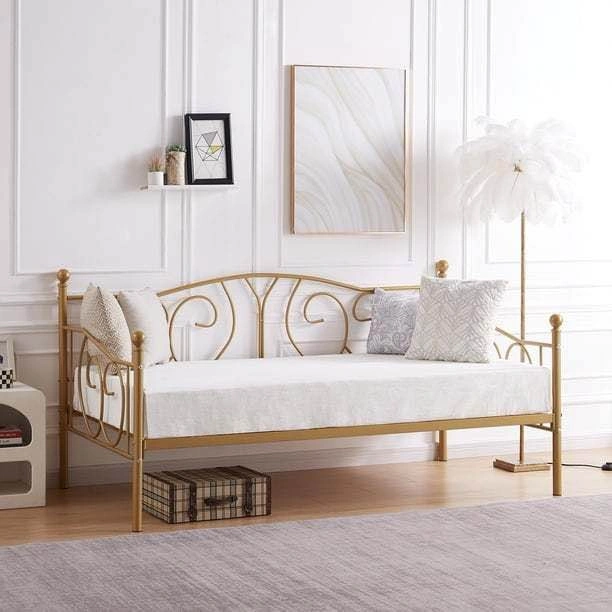Twin Size Metal Daybed with Headboard, Gold - photo 3
