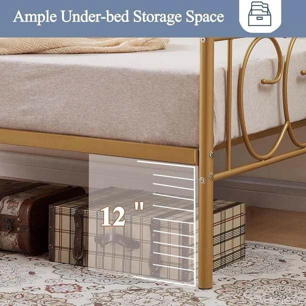 Twin Size Metal Daybed with Headboard, Gold - photo 4