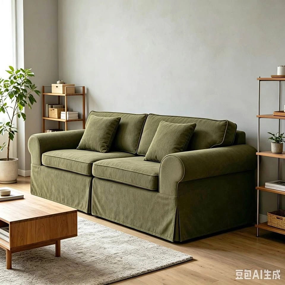 Greco Vintage Upholstered Boneless 3-Seat Sofa – Green