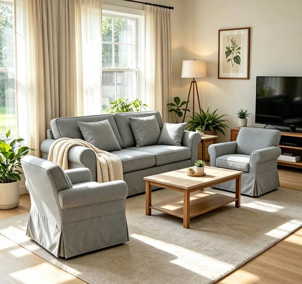 Gray 3-Piece Slipcover Sofa Set | 1 Loveseat + 2 Accent Chairs