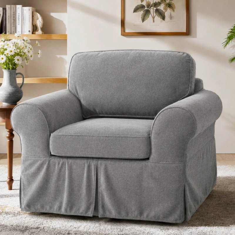 Gray 3-Piece Slipcover Sofa Set | 1 Loveseat + 2 Accent Chairs - photo 3