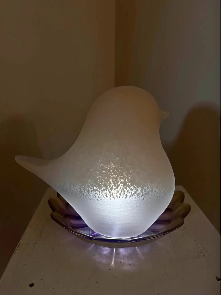 Frosted Glass Bird Light with Iridescent Carnival Glass Dish