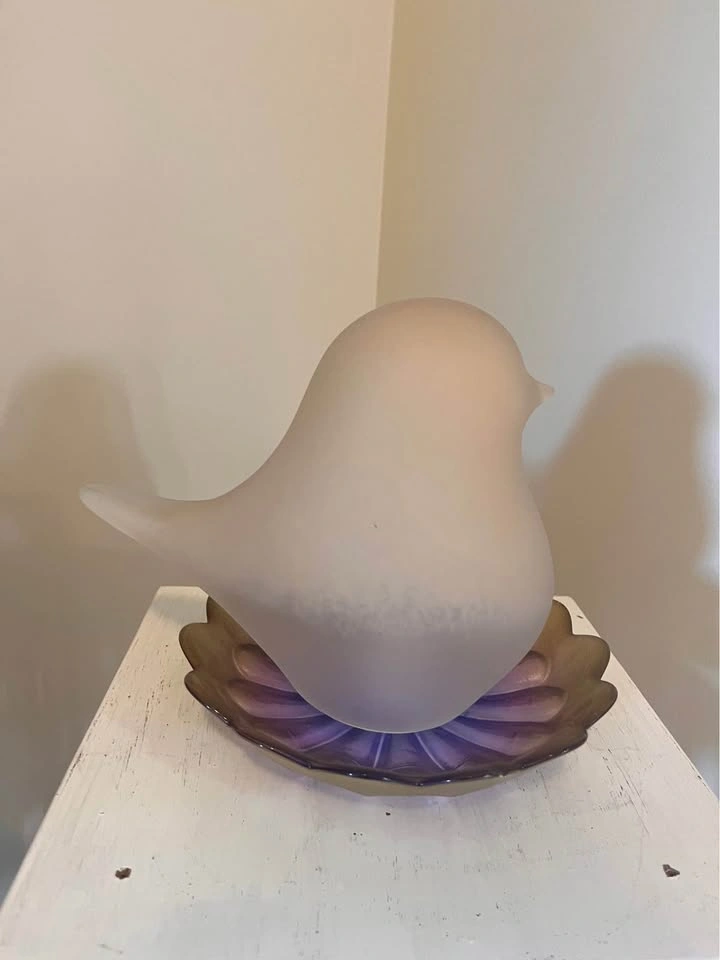 Frosted Glass Bird Light with Iridescent Carnival Glass Dish - photo 2