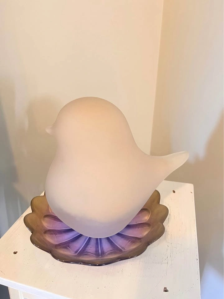 Frosted Glass Bird Light with Iridescent Carnival Glass Dish - photo 3