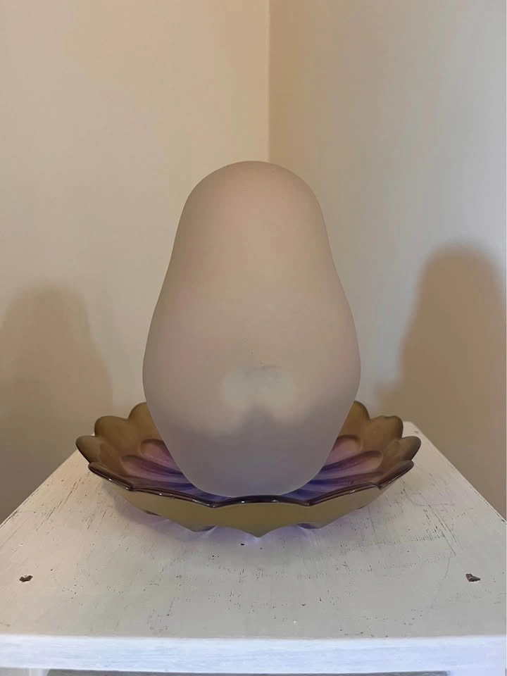 Frosted Glass Bird Light with Iridescent Carnival Glass Dish - photo 4