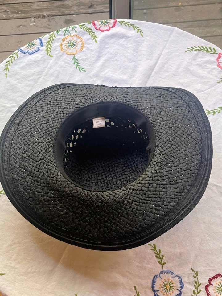 Black Wide Brim Sun Hat with Leopard Print Bow - photo 5