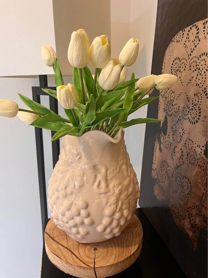 Cream Ceramic Grape Pitcher with 20 Faux Cream Tulips - photo 4