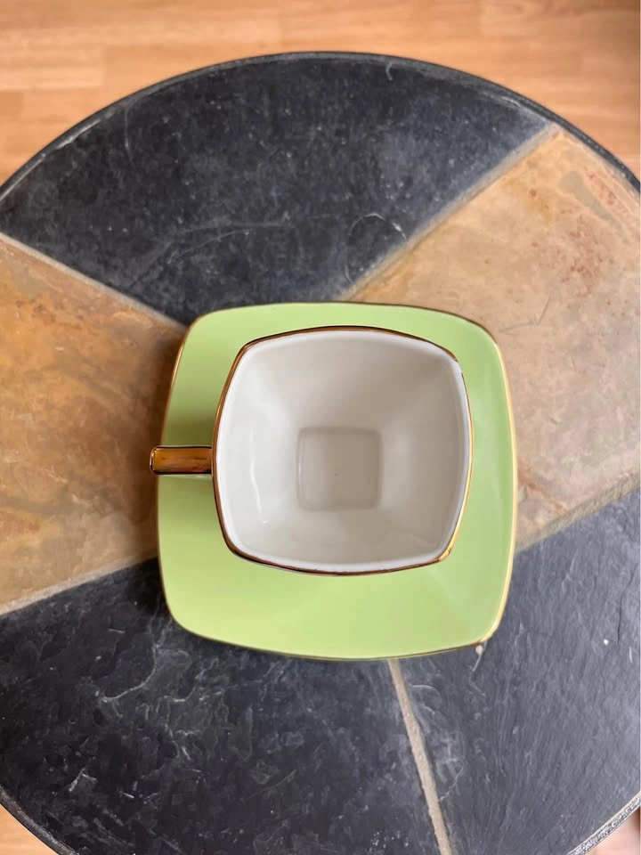 Square Espresso Cup & Saucer Set - Pistachio Green with Gold Tri - photo 5
