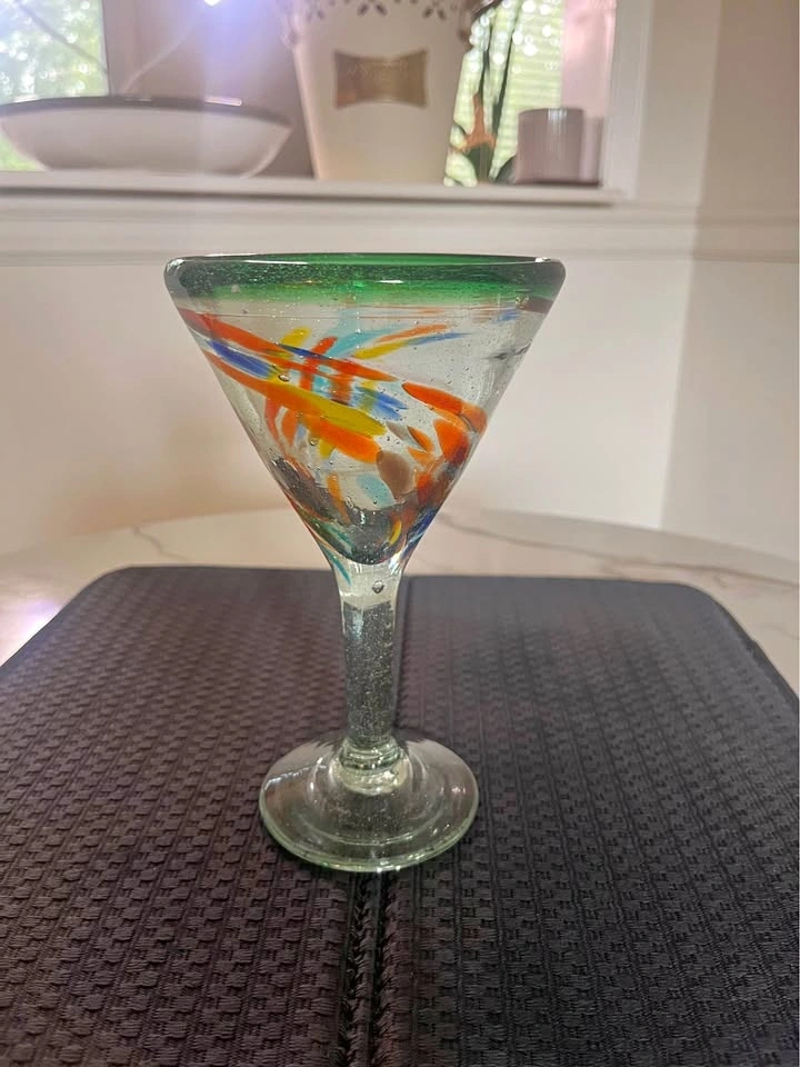 Hand-Blown Art Glass Cocktail Glasses Mexican Style