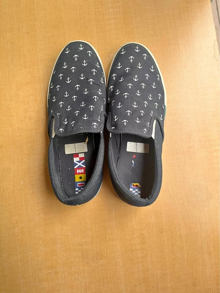 Helly Hansen Women’s Slip-On Sneakers — Navy Anchor Print — Size