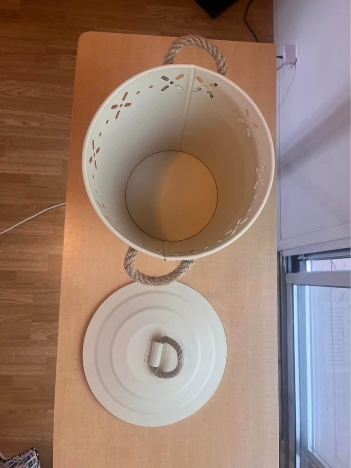 Farmhouse Onion Storage Bucket with Lid - Cream Metal Canister - photo 3