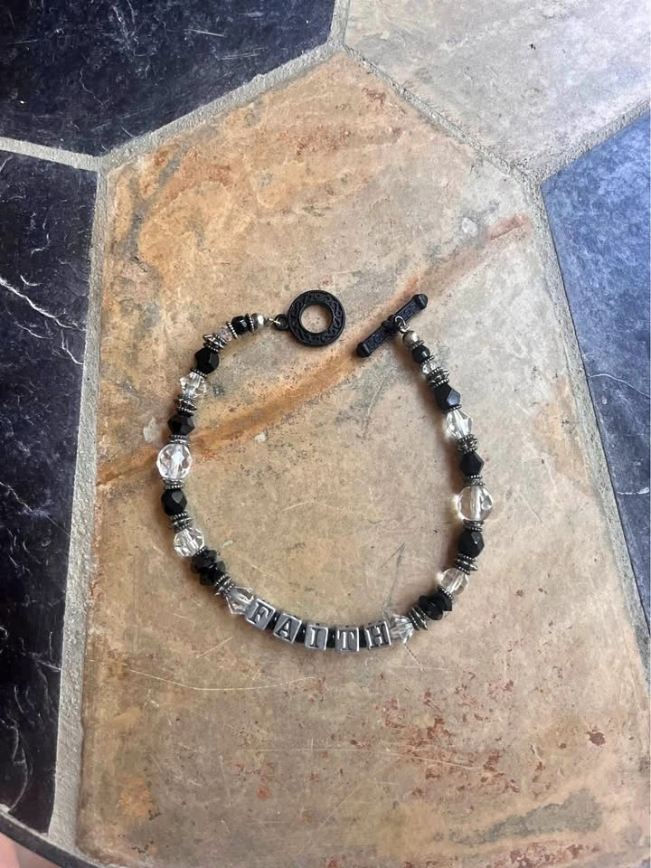 FAITH Beaded Bracelet - Black & Crystal Inspirational Bracelet