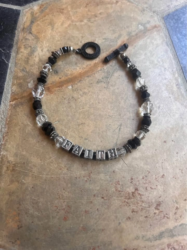FAITH Beaded Bracelet - Black & Crystal Inspirational Bracelet - photo 2