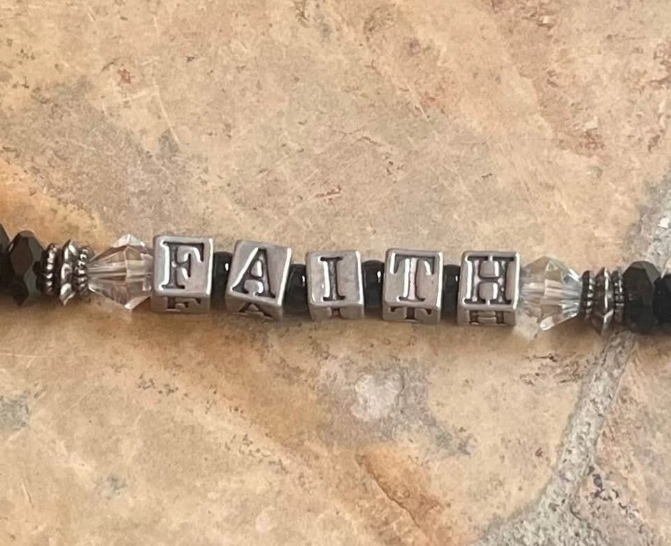 FAITH Beaded Bracelet - Black & Crystal Inspirational Bracelet - photo 5