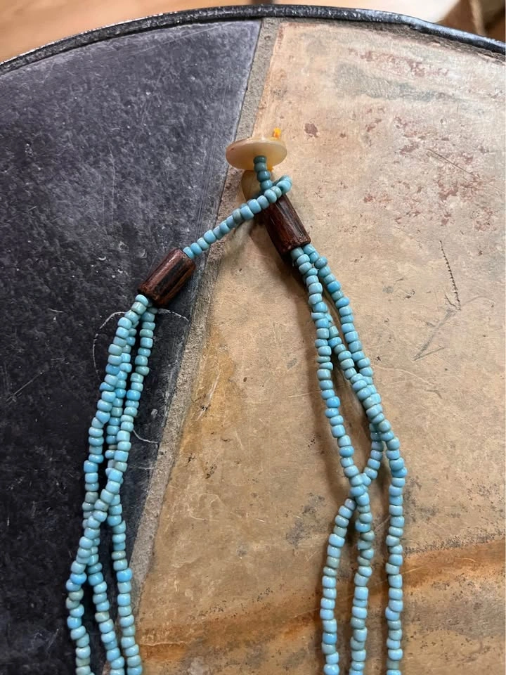Boho Statement Necklace — Teal Seed Beads & Mother of Pearl - photo 5