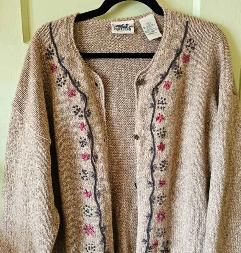 XL 90s floral embroidered Northern Reflections vintage cardigan - photo 3
