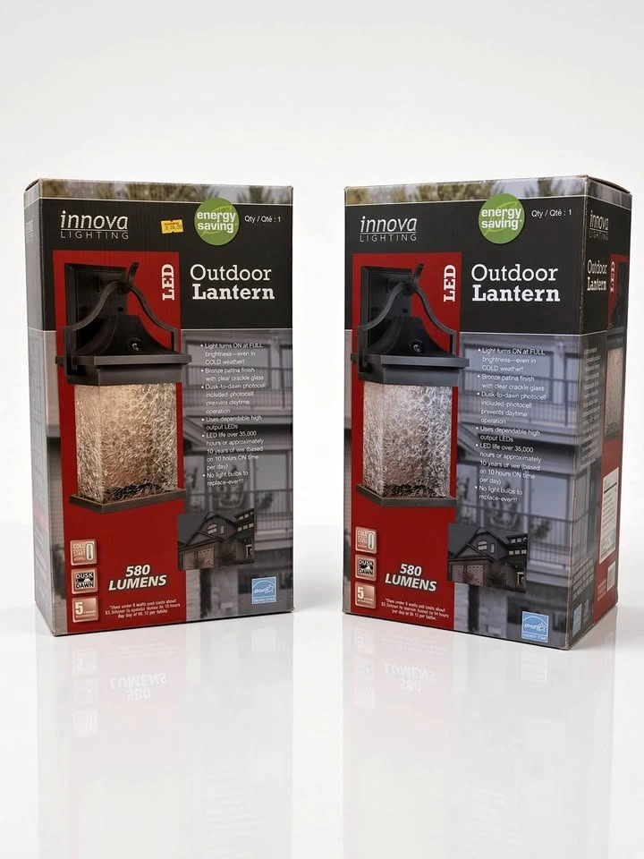2x Innova LED Outdoor Wall Lanterns – Dusk to Dawn – New in Box