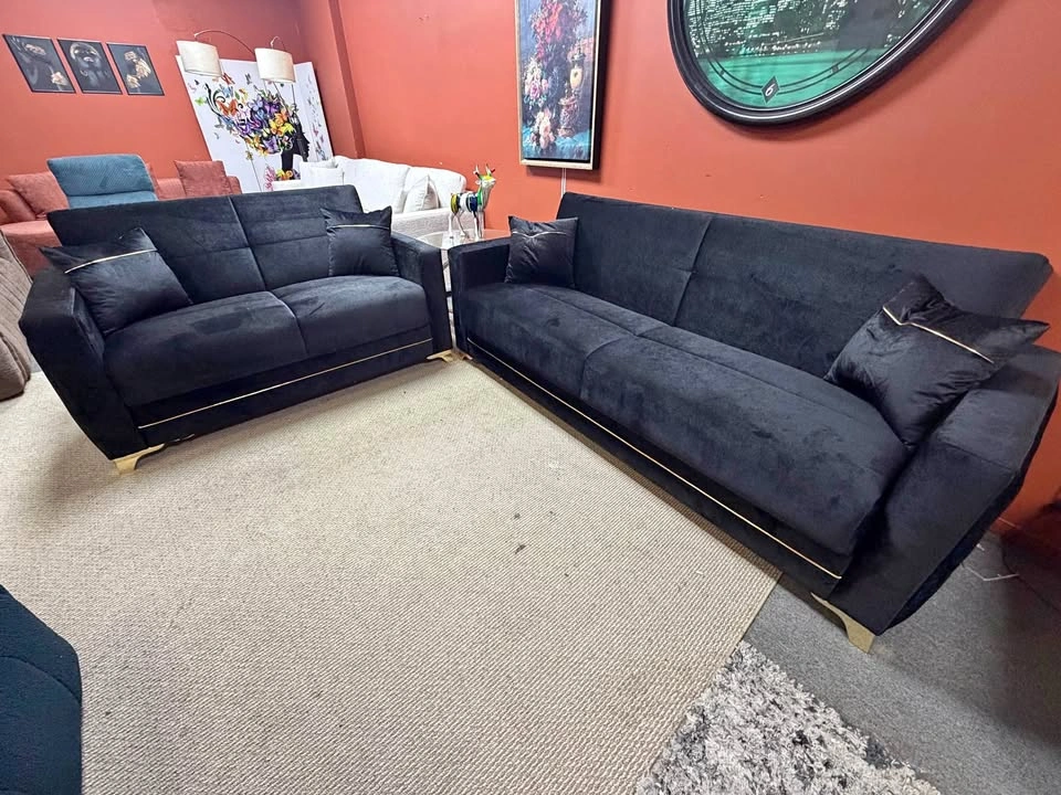 Kilim Black Velvet Sofa Bed & Loveseat Bed with Storage