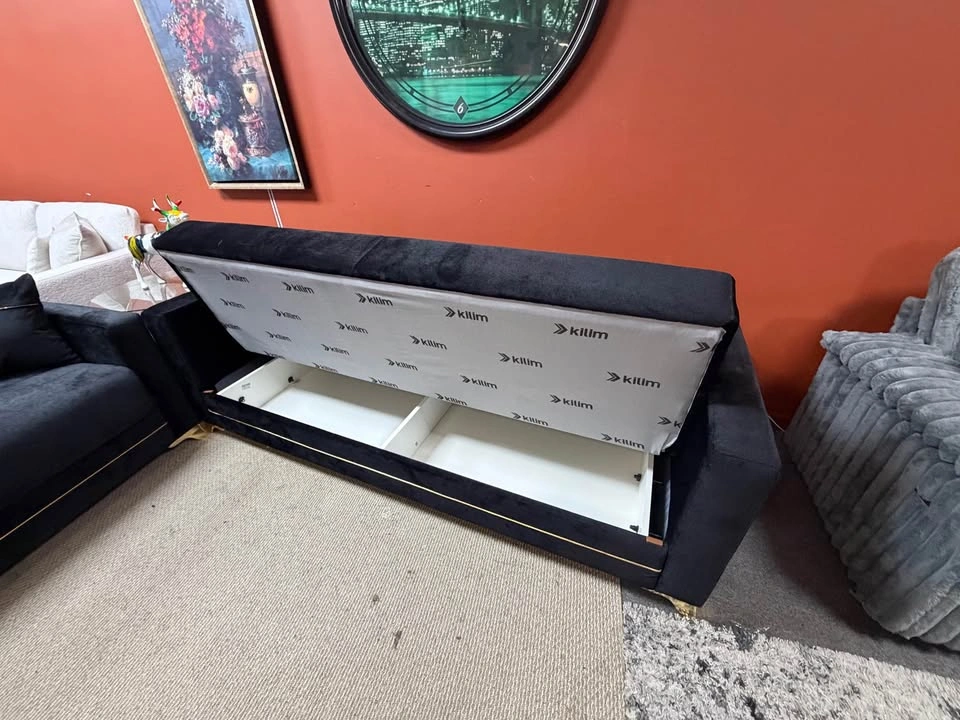 Kilim Black Velvet Sofa Bed & Loveseat Bed with Storage - photo 2