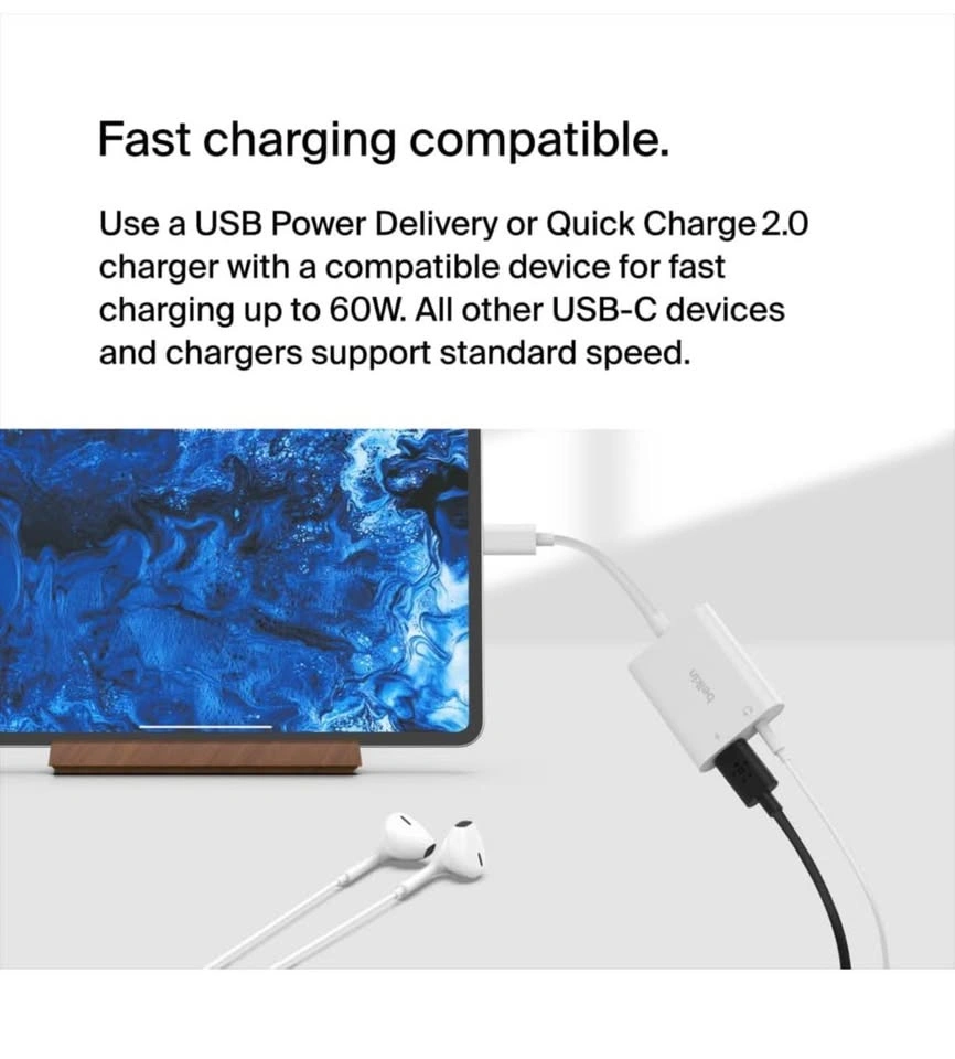 Belkin RockStar 3.5mm Audio + USB-C Charge Adapter - photo 3